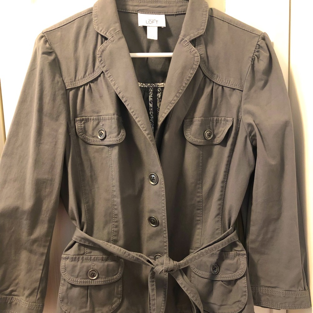 Loft Structured Gray Jacket with belted waist